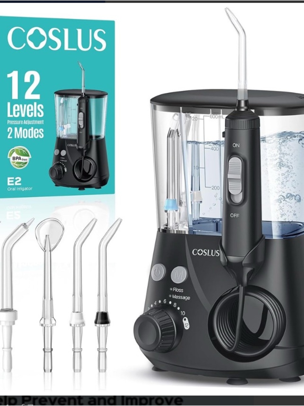 COSLUS E2 Advanced Water Dental Flosser Teeth, 2 Modes 12 Pressure Settings - Picture 4 of 4